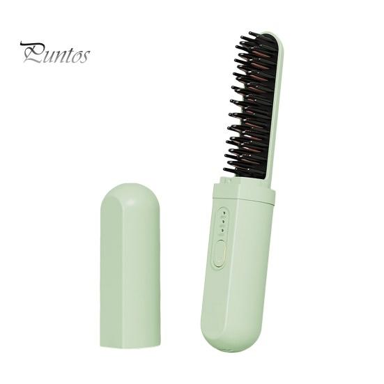 

Портативный беспроводной выпрямитель для волос с 3 регулируемыми температурами, быстрый нагрев, перезаряжаемый через USB, горячая щетка с отрицательными ионами, электрическая укладка вьющихся волос зелёный