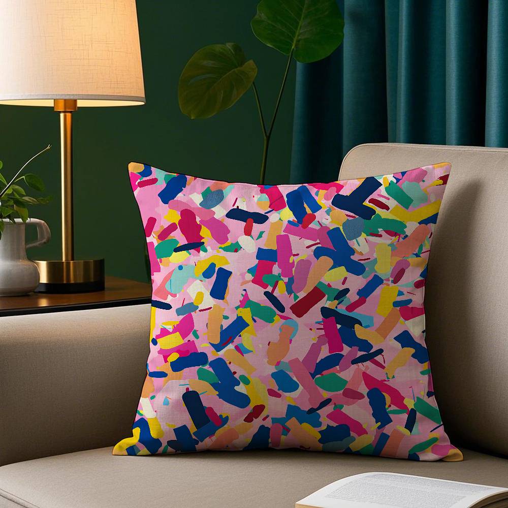 Abstract Colorful Pattern Pillow Case Plush Fabric Soft Pillowcase Double Sided Print Sofa Cushion Cover Throw