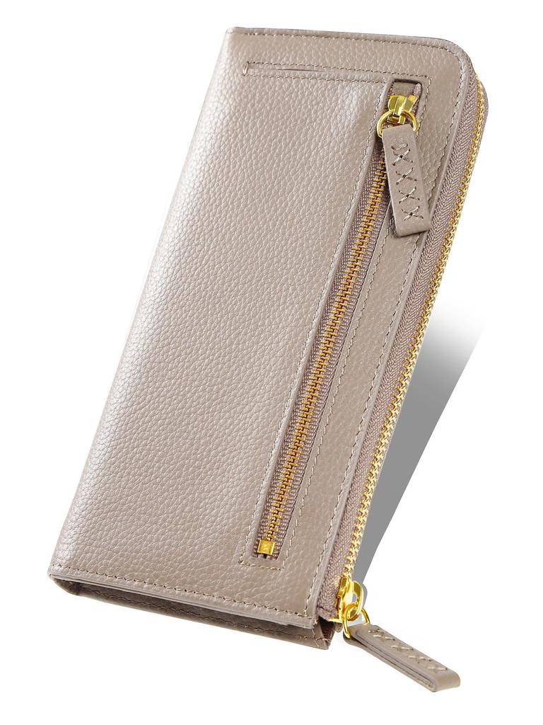 Long Wallet Zipper Thin Genuine Leather [Mura] Women's L-shaped (Gray)