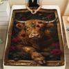 1PC High Mountain Cattle  Print FlAannel Blanket, High quality Comfortable for All Seasons, Home Decor, Warmth and Comfort