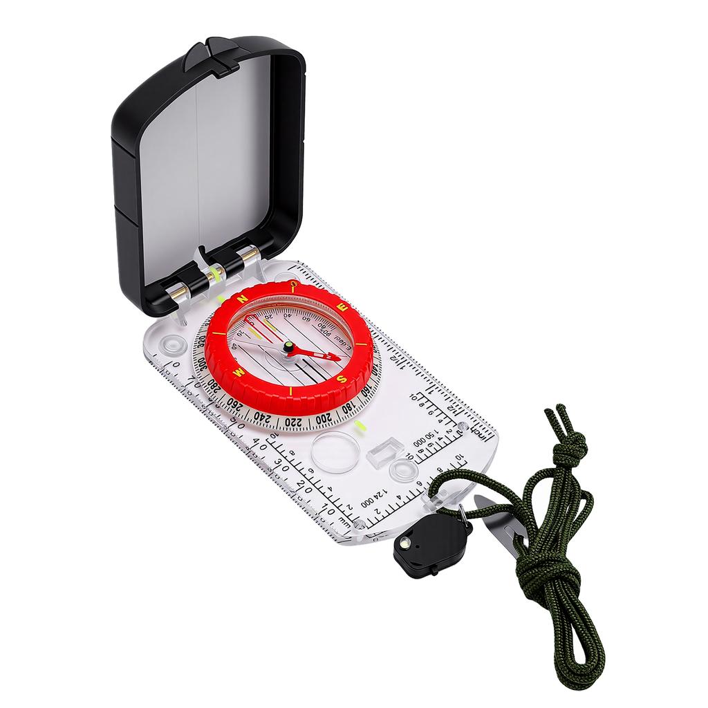 Hiking Survival Compass Adjustable Tilt Angle Precision Compass with LED Light Mirror for Backpacking Camping