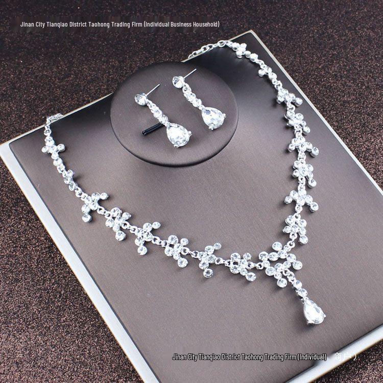 2022 Bridal Rhinestone Necklace & Earrings Set - Korean Wedding Hair & Dress Accessories