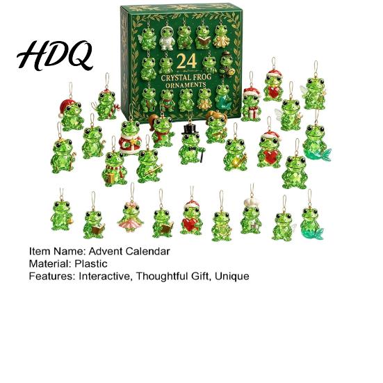Christmas Advent Calendar 2026 Frog Calendar 24 Day Countdown Box with Desktop Ornament Sets Faux Crystal Ornaments Festive Tree Hanging Decor,
