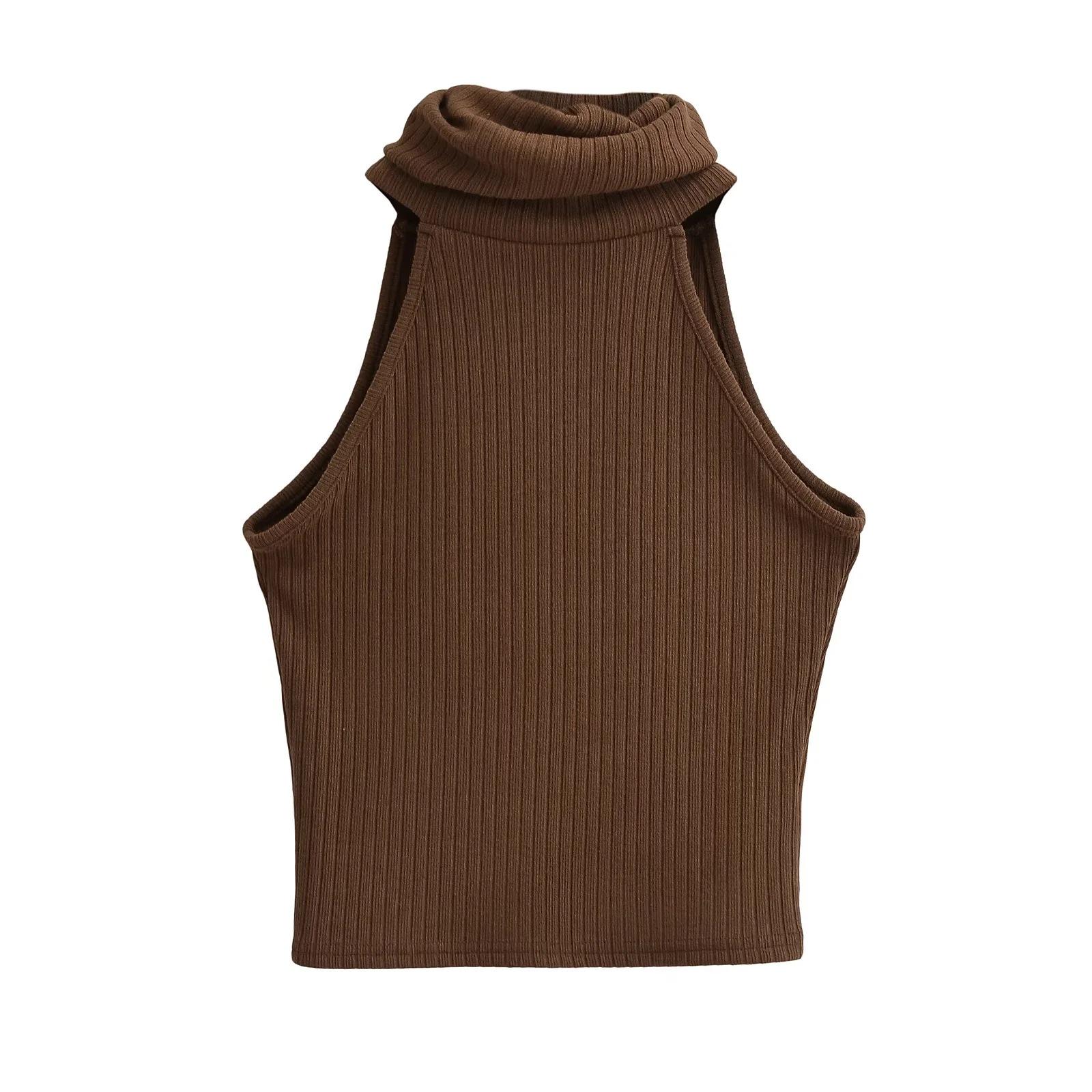 Schlankes ärmelloses Oberteil mit hohem Kragen - Damen Sexy Frühling/Sommer 2024 Kollektion Small kaffeebraun