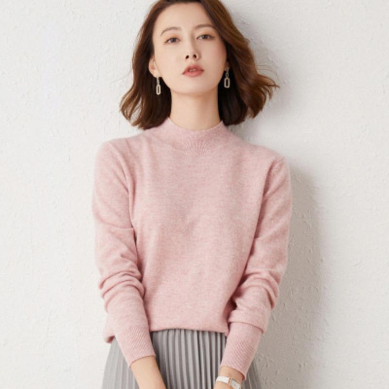 Half High Neck Sweater for Women Pullover Knitted Base Solid Color Loose Long Sleeved Sweater