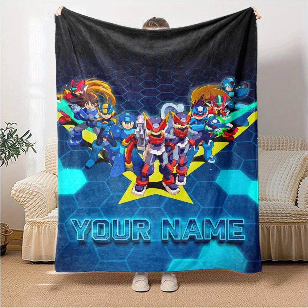 Name Custom Mega man Print Flannel Blanket High Quality Warm Comfortable Cover for All Seasons Perfect for Gifts Home Decor