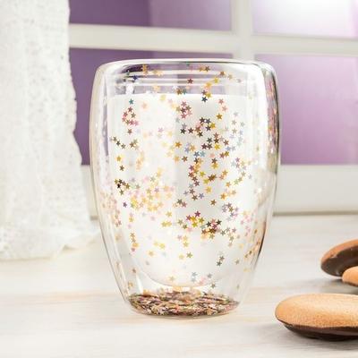 Double Walled Glass Glitter Stars Mug Original Cup