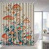 Mushroom Fairy Tale Shower Curtain, Vibrant Forest Design, Red Mushrooms & Green Foliage, Machine Washable Polyester