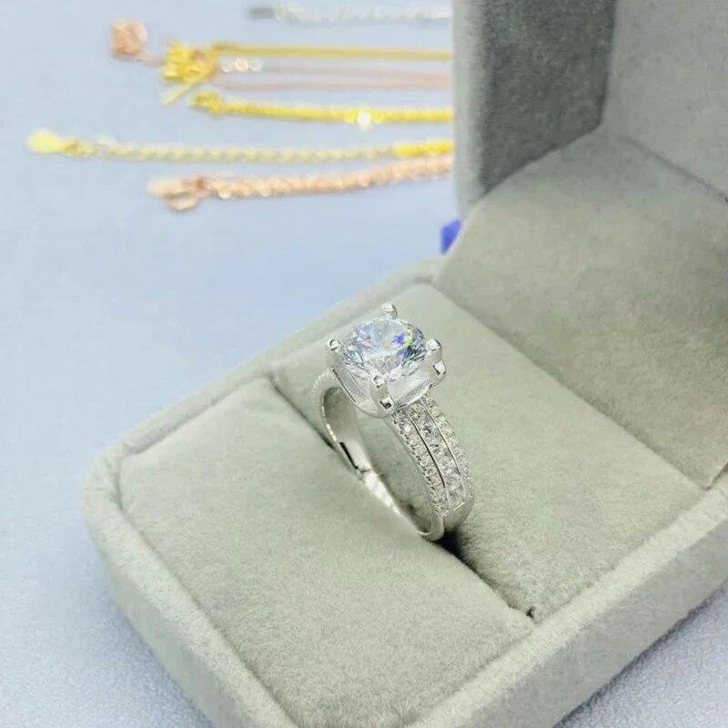 Anillo de Boda de Diamante Moissanita de 2 Quilates Para Mujer Banda de Plata de Ley 925 Anillos para el Dedo Joyería Fina con Certificado
