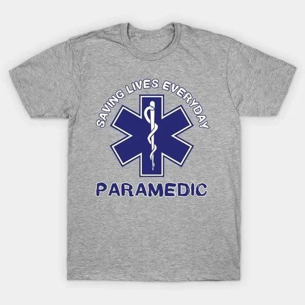 Saving Lives Everyday EMS EMT Paramedic Star of Life Symbol TShirt 100 Cotton ONeck Summer Short Sleeve Casual Mens Tshirt