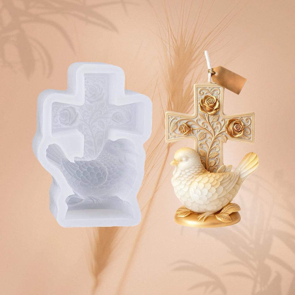 Religious-themed cross and dove candle mold, exquisitely detailed sacred object, handmade DIY faith candle, decoration for relig