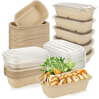 10/50PCS Oval Sugarcane Bagasse Boxes Eco-Friendly Biodegradable Food Containers W/PET Lid