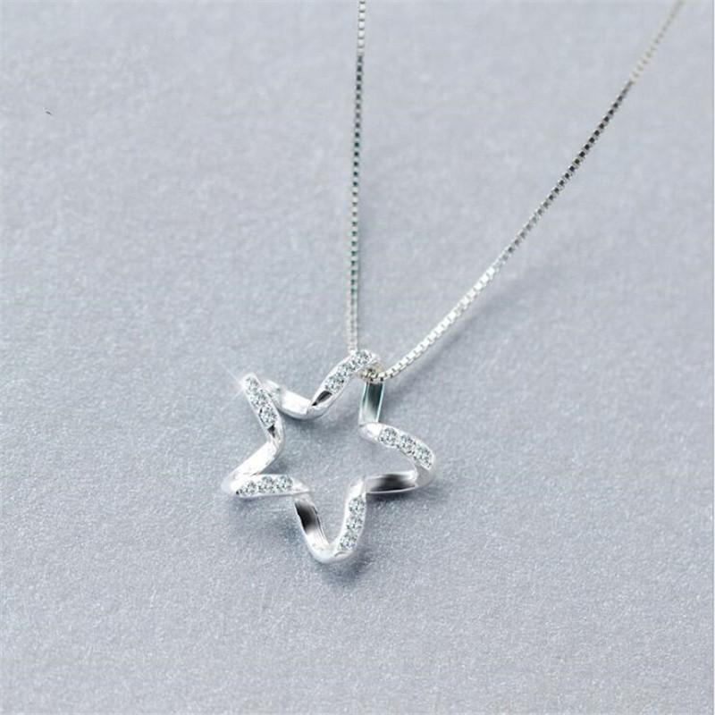 

Exquisite 925 Sterling Silver Jewelry Simple Wild Five-pointed Star Crystal Zircon Female Pendant Necklaces HZX196