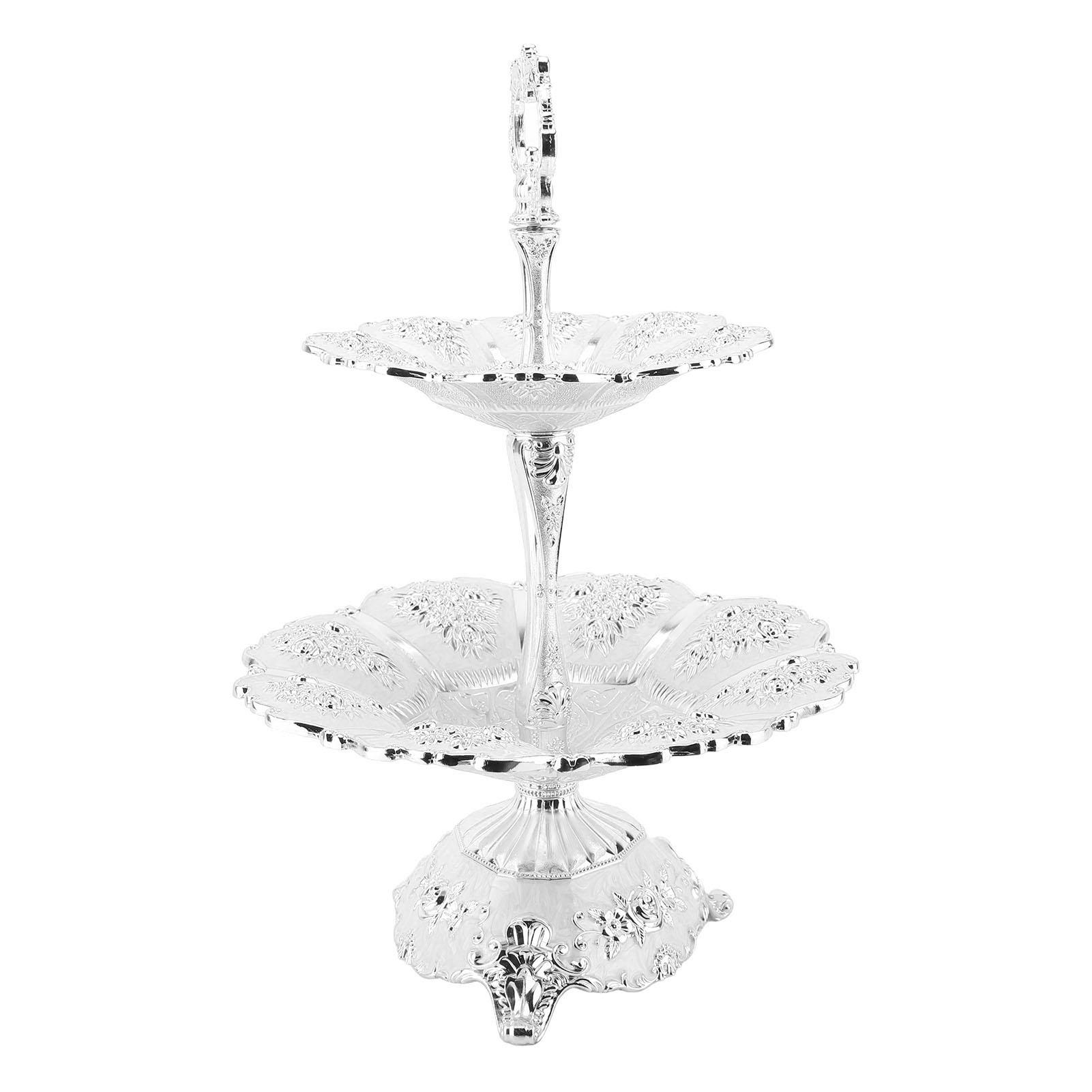 

Cup Cake Tower Stand 2 Tier Alloy Elegant Tiered Cake Display Holder Serving Tray