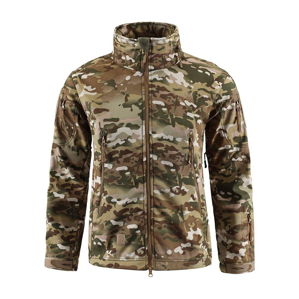 No. 2 Camouflage Solid Color Jacket, Soft Shell Fleece Breathable and Wear-resistant Hooded Jacket