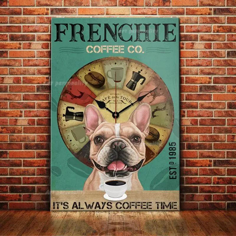 French Bulldog Coffee Club Dogs Metal Sign Funny Fries Tin Poster Home Decor Bar Wall Art Painting Dog Lover Poster xinch