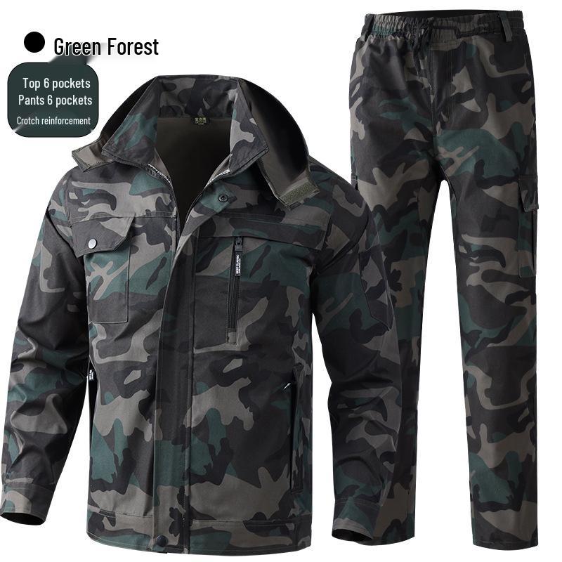Herren Winddichte Camouflage Jacke und Hose Set - Mit Kapuze Taktische Outdoor Arbeitskleidung