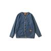 Mens Vintage Washed Denim Jacket Casual Loose Fit Long Sleeve No Collar Blue Streetwear Young Adults