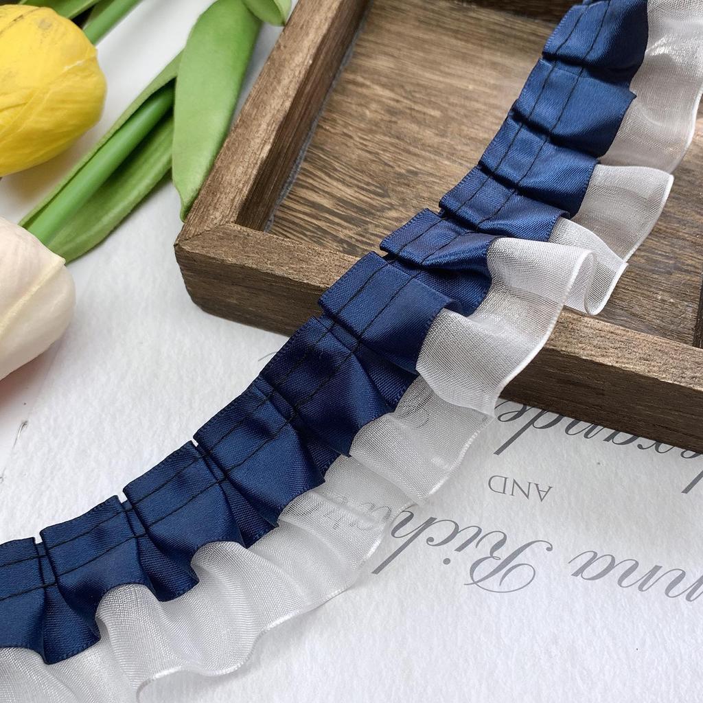 Bordure en Dentelle Plissée Double Couche Premium Ruban de Soie pour Accessoires de Vêtement DIY