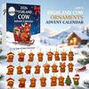 Decorative Acrylic Charms Highland Cow Christmas Advent Calendar with 24 Ornaments, Festive Countdown Unique Decorations Box for Holiday Tree Hanging