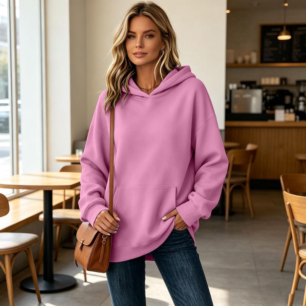 Damen Hoodie mit Taschen - Lässiger entspannter Pullover Farbe Sweatshirt