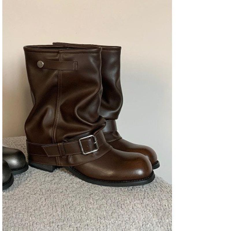 Antypoślizgowe kozaki z nogawkami spodni, damskie plisowane kozaki z klamrą, botki, buty damskie