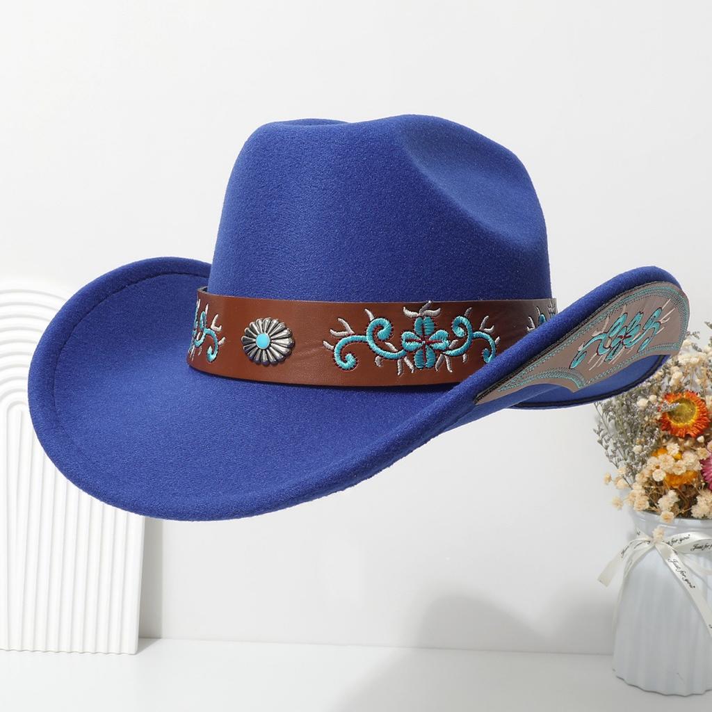 Bohemian-style Suede Western Cowboy Hat with a Rolled Brim, Ethnic-inspired Felt Hat for Men, Women, and Couples
