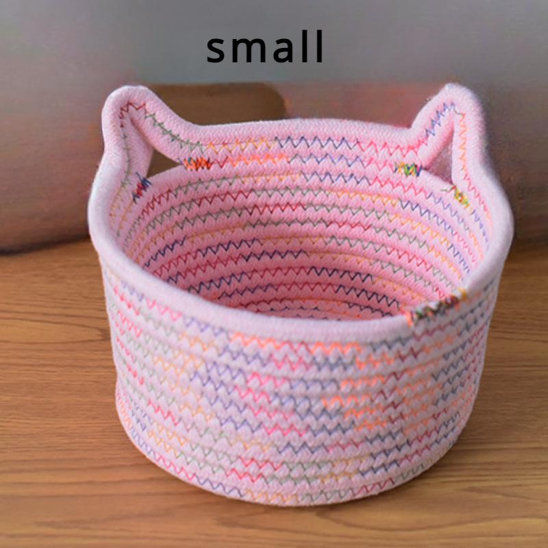 Desktop Storage Sets Cat Ear Organizer Cosmetic Snacks Sundry Keys Woven Storage Basket