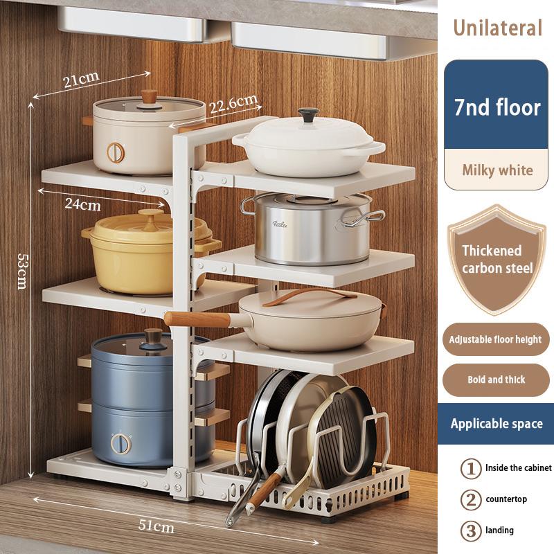 Kitchen Pot Holder Under Sink Multi-Layer Metal Storage Rack Snap-On Adjustable Pot Storage Rack Pots and Pans Storage Racks