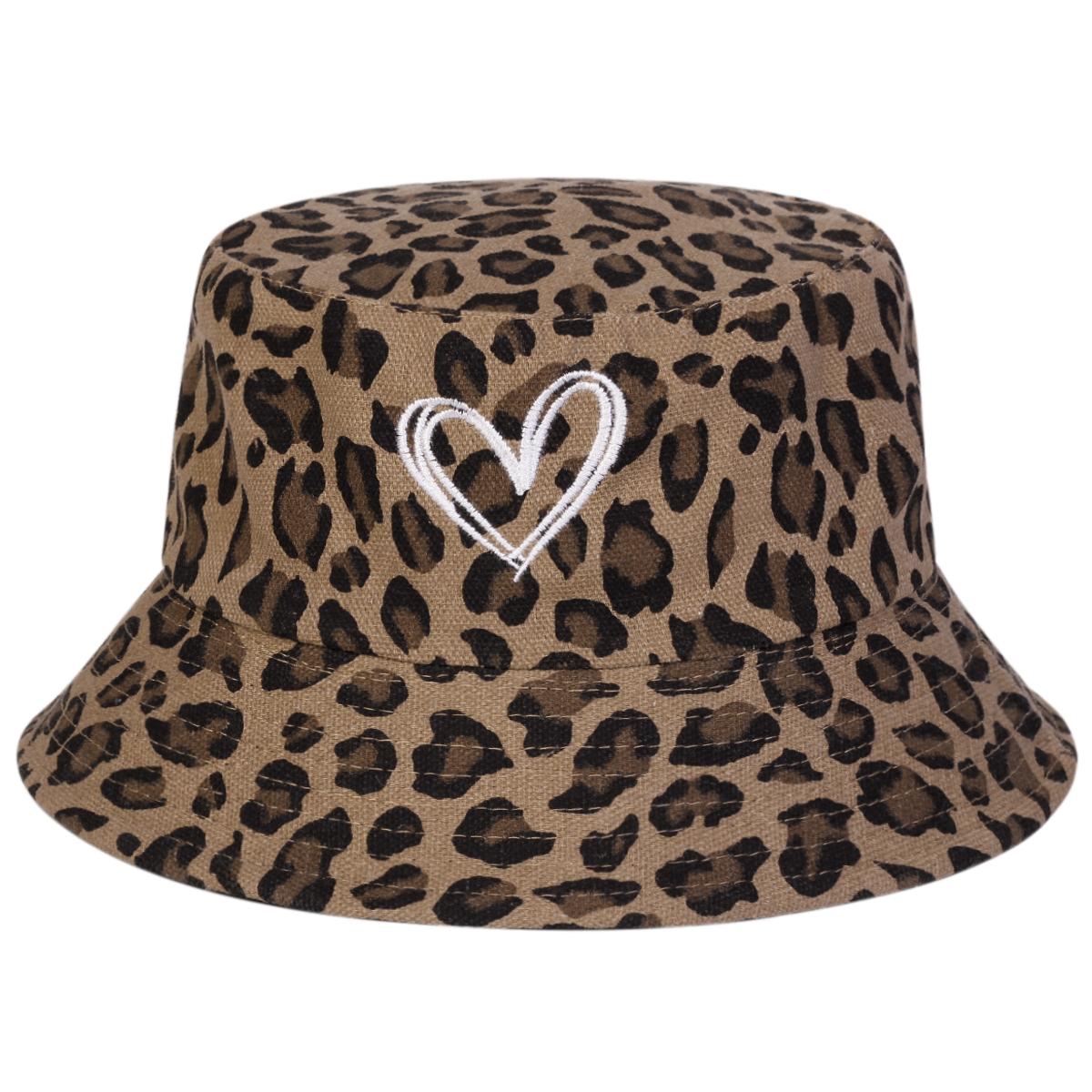 

Unisex Leopard Print With Hearts Panama Fisherman Hat Outdoor Travel Hat Sunscreen Hats For Men Women Bucket Hat