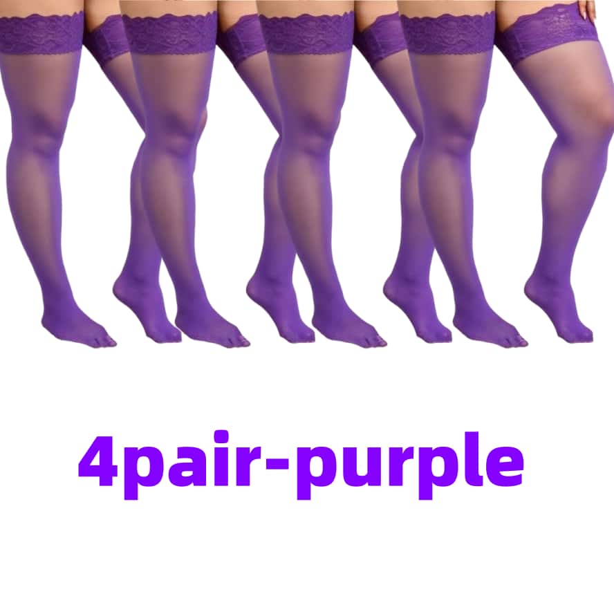 4Pair/SET Lace Over Knee Thigh High Stockings Elastic Sexy Thin Black Fishnet Stocking Set White Plus Size Long Socks for Woman