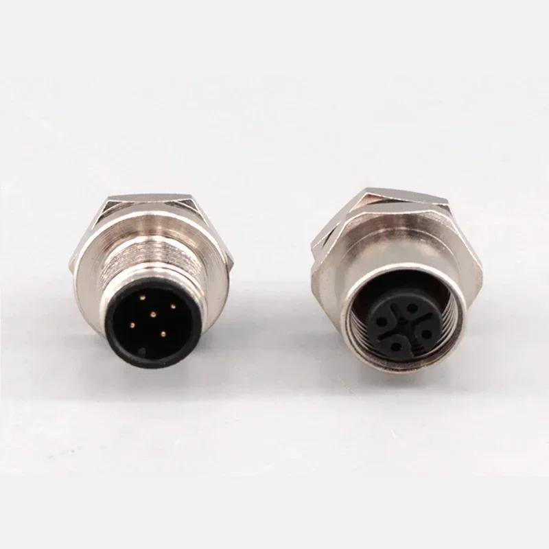 M12 Flange Mounting Sensor Connector  Front/rear Panel Waterproof Male&female Plug Screw Threaded Coupling 4 5 8Pin  Connectors