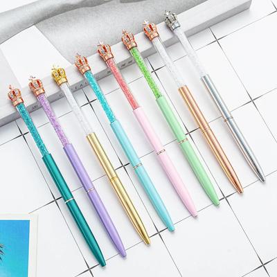 1 Piece Creative Multicolor Crystal Crown Business Metal Office Rotate Pens School Stationery Office Supplies Ballpoint Pen