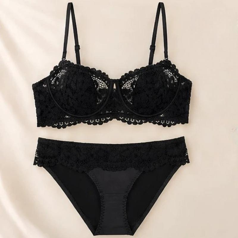 Set Reggiseno in Pizzo Francese da Donna Minimizer Push-Up con Ferretto Lingerie Nylon Spandex