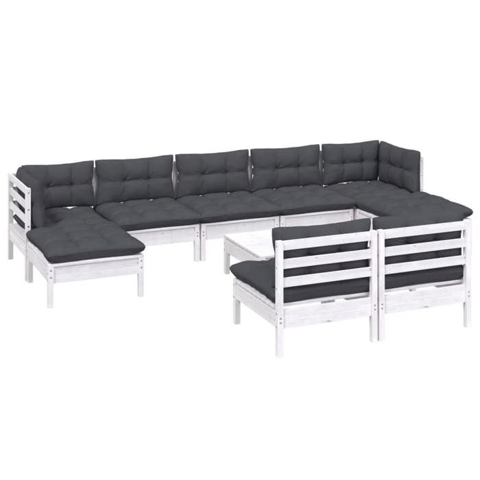 VidaXL Bois de Pin Massif Salon de Jardin 10 pcs avec Coussins Mobilier de Patio Meubles d'Extérieur Mobilier de Jardin 3097110
