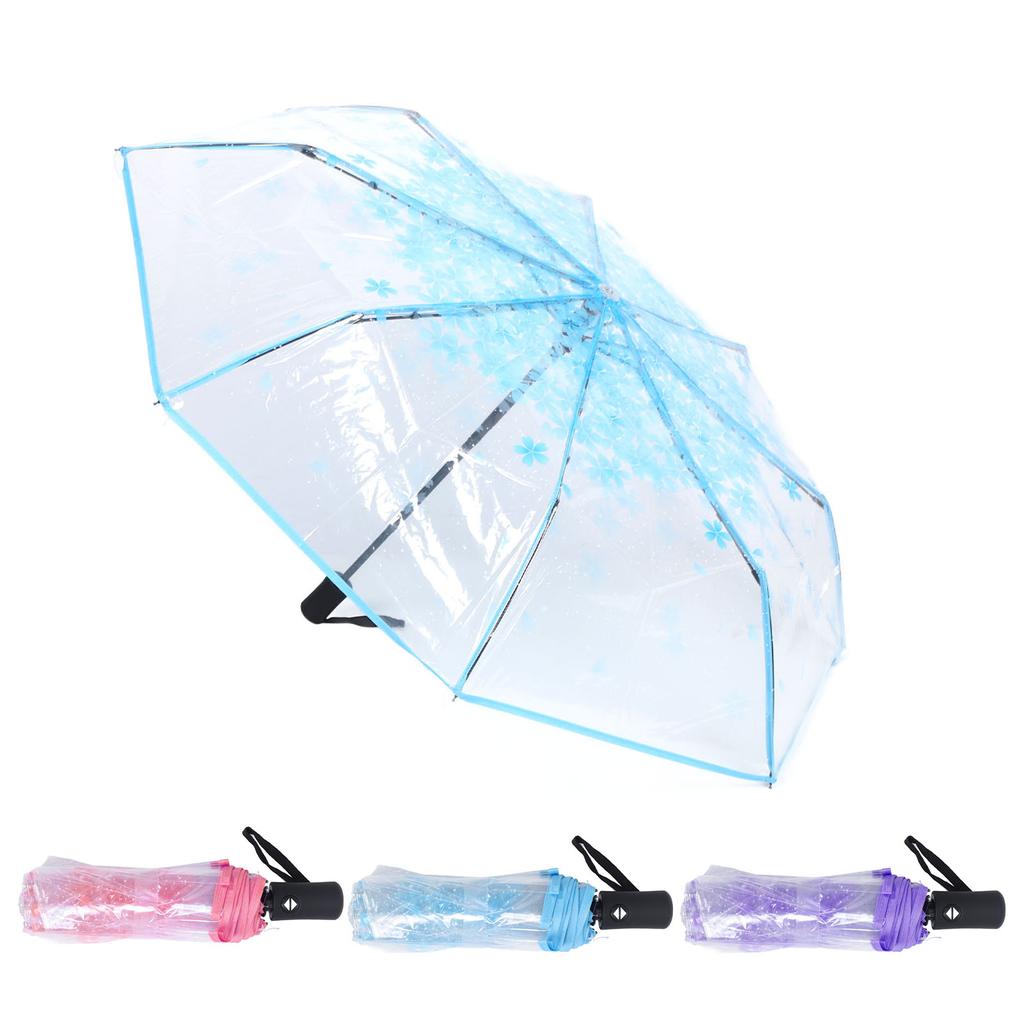 Automatic Umbrella 8 Ribs Large Space Arch Shaped Fashion Flower Pattern Transparent Umbrella Stable Structure for Performance