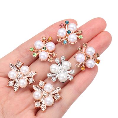 10PCS Boutons Fleur Perle Strass Épingles à Cheveux Cristal Scintillant Décoration Vêtement Couture Décor Boutons Artisanat Accessoires DIY