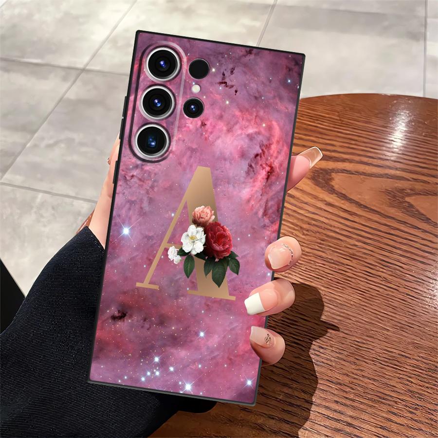 Case for Samsung Galaxy S26 Ultra S25 Plus S21 FE S23 Note 20 8 9 10 S24 S10 S9 S20 Ultra Funda Phone Cover Flower Name Letter A