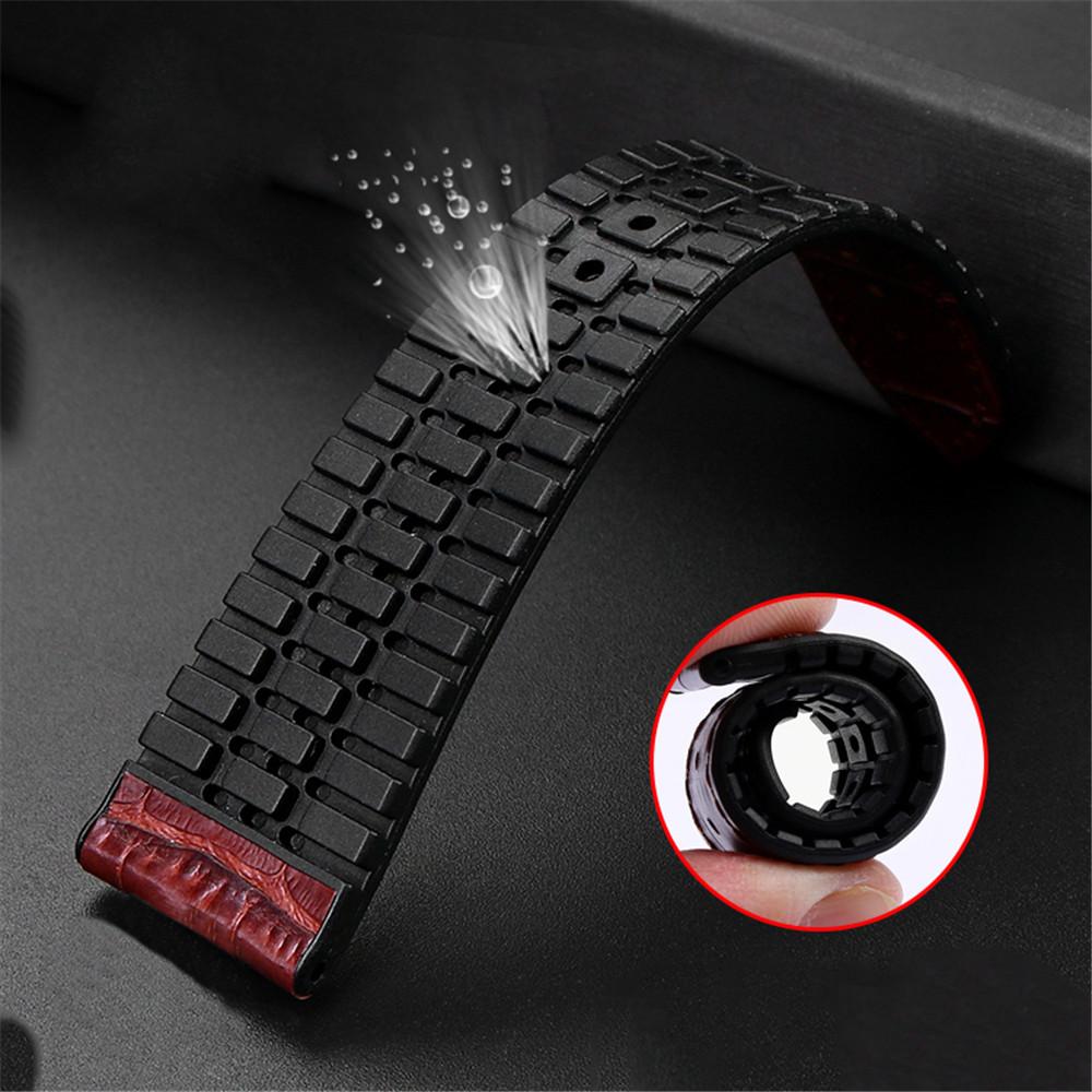 For IWC/Amani/seiko19mm 20mm 22mm Black Brown Genuine Leather Rubber Watch Strap Men Waterproof Silicone Cowhide Band Bracele