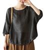 European Batwing Sleeve Cotton-Linen Top - Plus Size, Loose Fit, Tummy-Hiding, Spring/Summer Women's Fashion