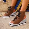 Fashion Wedge Sandals Women Summer New Round Toe Open Toe Front Strappy Platform Non-Slip Wear-Resistant Back Empty Heels Shoes