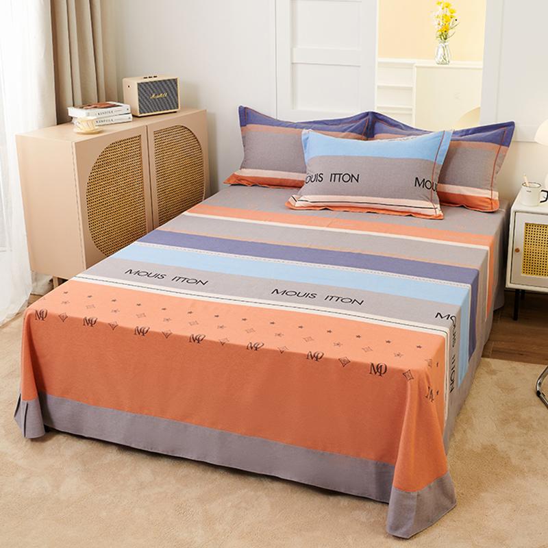 Simple Geometric Pattern Bed Sheet Set 100% Cotton Skin Friendly Flat Sheets with Pillowcase Thickened Queen Size Bedding Set