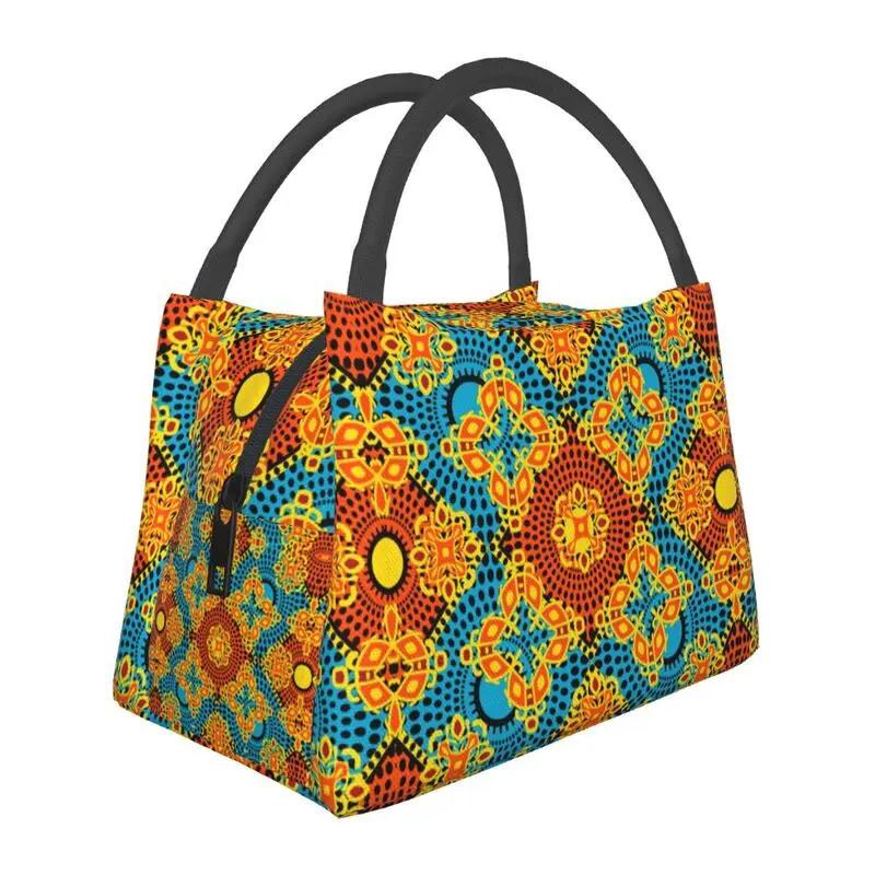 Bolsas de Almuerzo Personalizadas Coloridas con Estampado de Flores Africanas Ankara para Hombres Mujeres Calentador Térmico Aislado Fiambreras para Trabajo Pinic o Viajes