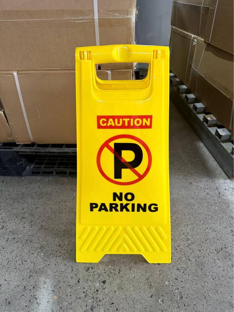 Yellow Foldable Temporary Parking Warning Sign - English Version, Portable A-Frame Plastic Indicator