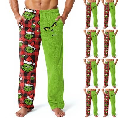 Parte de Baixo de Pijama de Natal Masculino Calças Confortáveis com Bolsos Roupa de Dormir Macia Roupa de Descanso Calça de Pijama Casual para Feriado