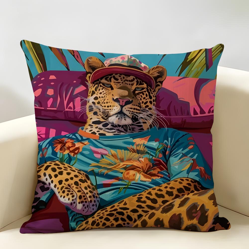 Funny Animal Friends Gift Design Cushion Cover Natural Linen Organic Fabric DoubleSided Printing Room Sofa Decor Pillow Case