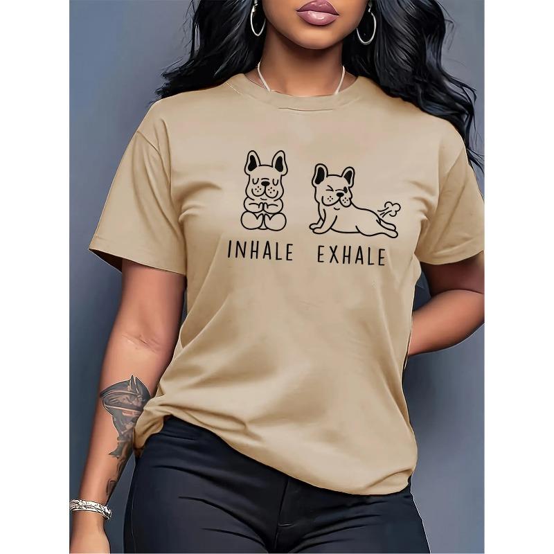 

Women S Animal Short Sleeve Puppy Print Round Neck Casual Elegant Romantic Summer T-Shirt | Fashion Commuting Vacation Daily Versatile Casual Top, S абрикосовый