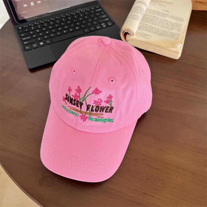 Atmosphere Floral Embroidery Baseball Cap Children Curved Brim Soft Top Big Head Circumference Showing Face Small Retro Cap Men