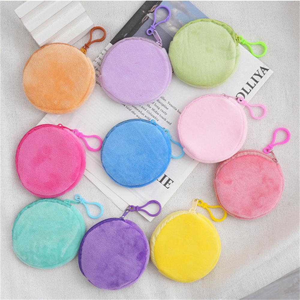 Solid Plush Round Coin Purse Women's Cute Wallet ID Card Bag Keychain Minimalist Coin Bag Kawaii Wallets for Women Gift