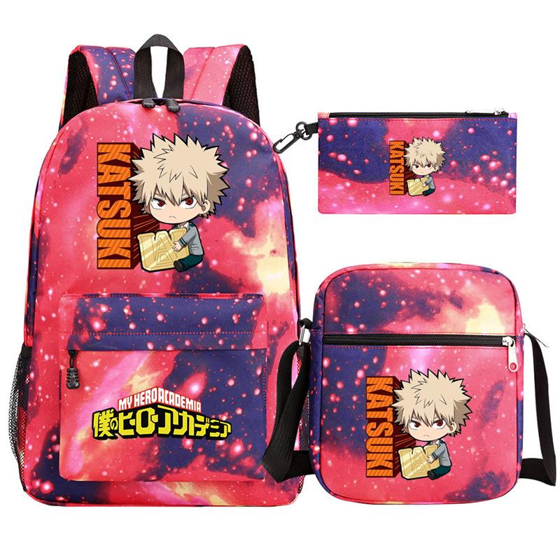 Young Students Schoolbag Animation Three-Piece Backpack Diagonal Hanging Bag Pencil Case